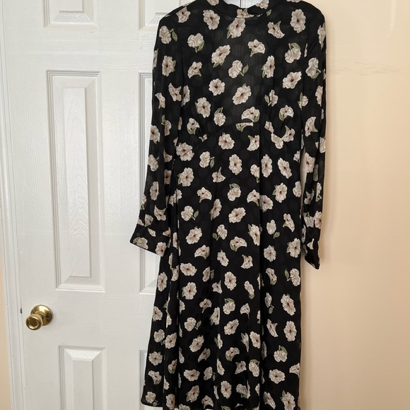 Zara black white floral midi dress a line US size XS - Picture 2 of 8